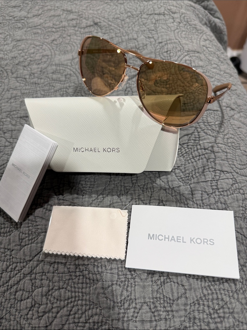 NWT Michael Kors Chelsea Rose Gold Frame Sunglasses with Brown Lenses